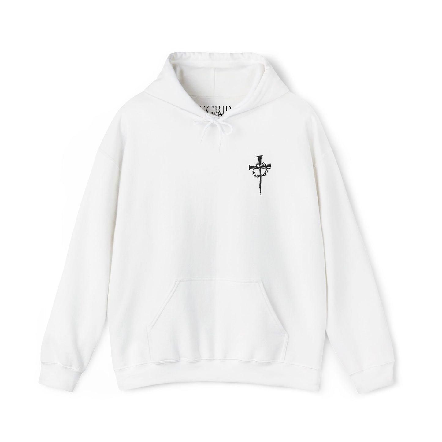 Casual Unisex Cross Graphic Hoodie - Heavy Blend™ Sweatshirt with Nails and Crown of Thorns Cross Embroidery