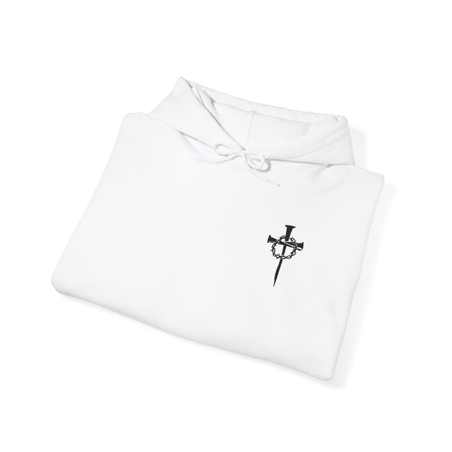 Casual Unisex Cross Graphic Hoodie - Heavy Blend™ Sweatshirt with Nails and Crown of Thorns Cross Embroidery