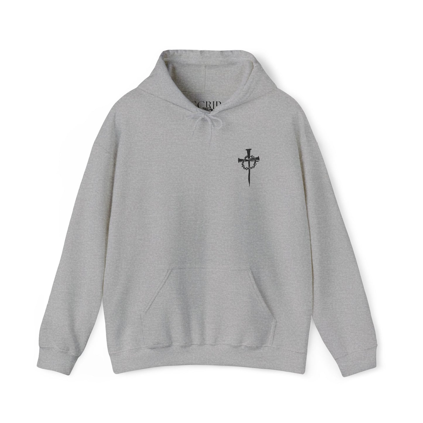 Casual Unisex Cross Graphic Hoodie - Heavy Blend™ Sweatshirt with Nails and Crown of Thorns Cross Embroidery