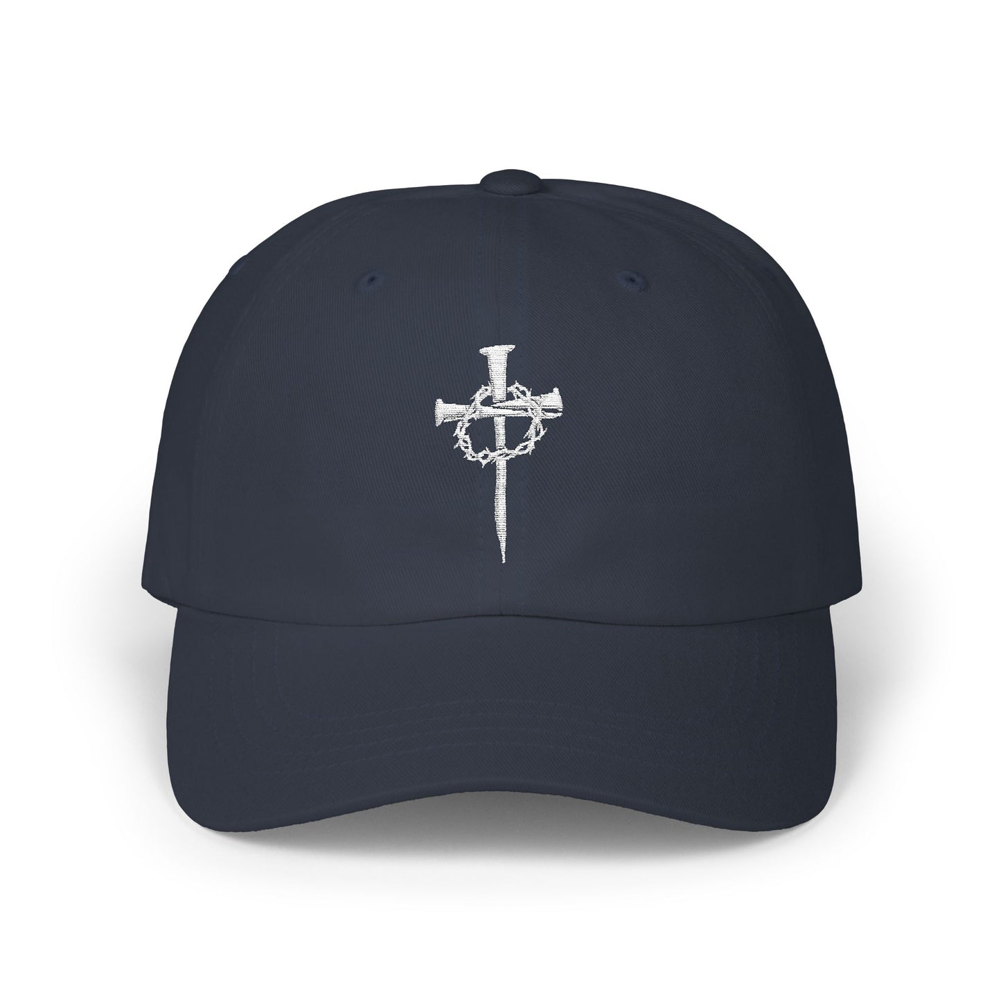 Classic Dad Cap with Nails and Crown of Thorns Cross Design | Dark Colors