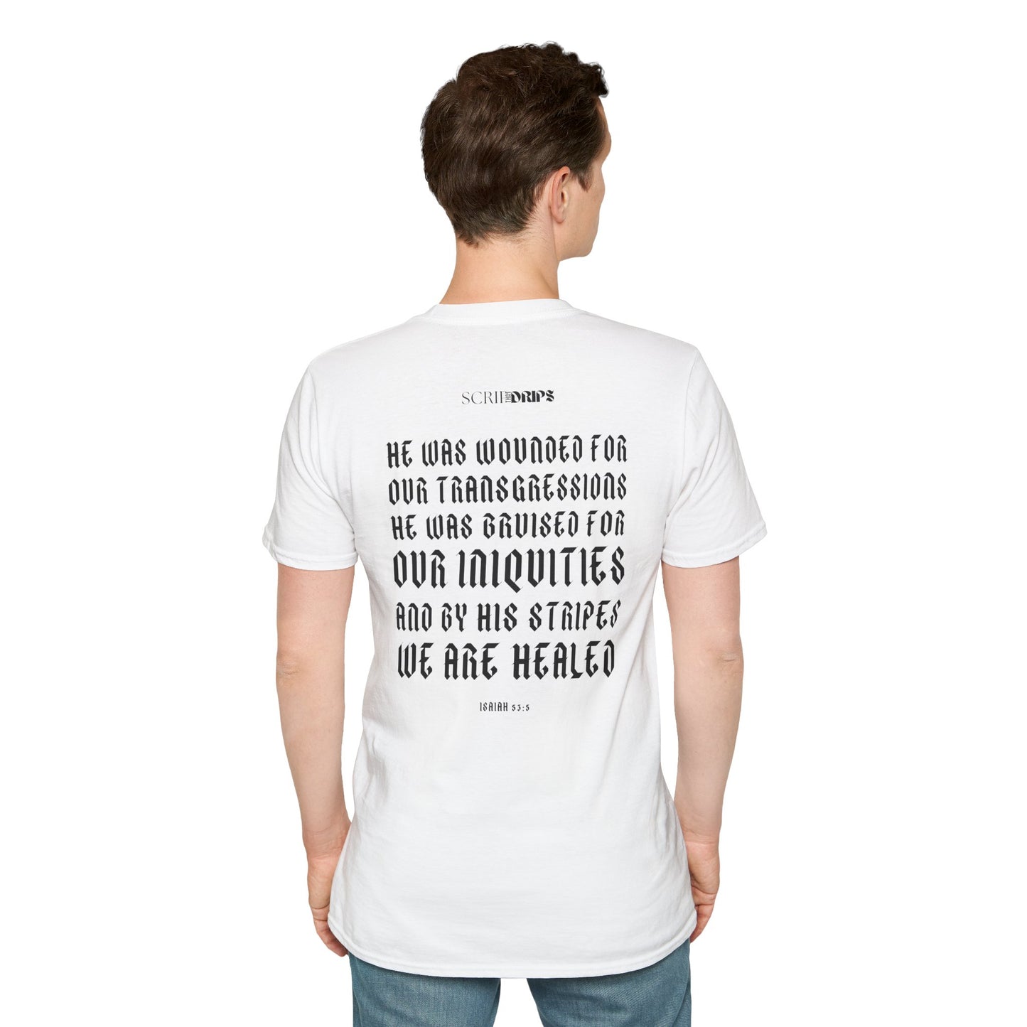 Unisex Softstyle T-Shirt | Isaiah 53:5 | 'He was Wounded for Our Transgressions' | Scripture Tee