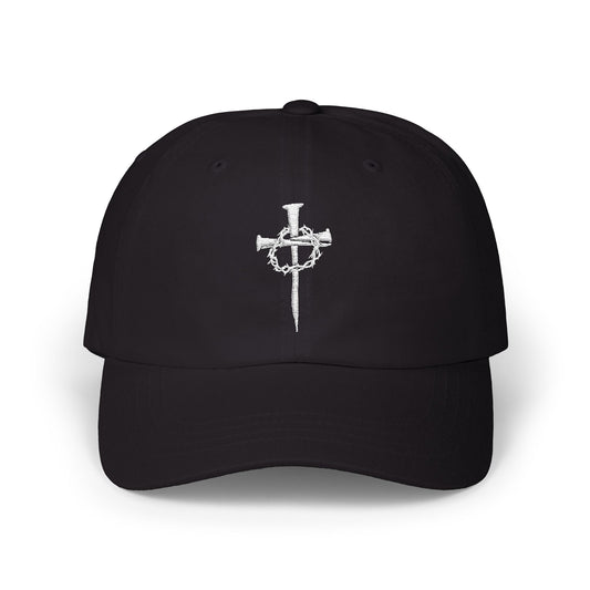 Classic Dad Cap with Nails and Crown of Thorns Cross Design | Dark Colors