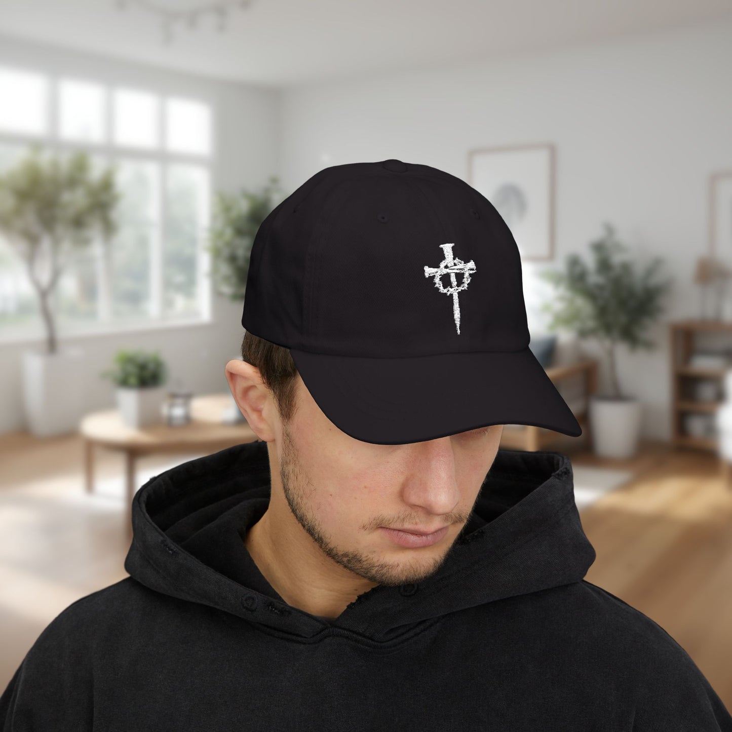 Classic Dad Cap with Nails and Crown of Thorns Cross Design | Dark Colors