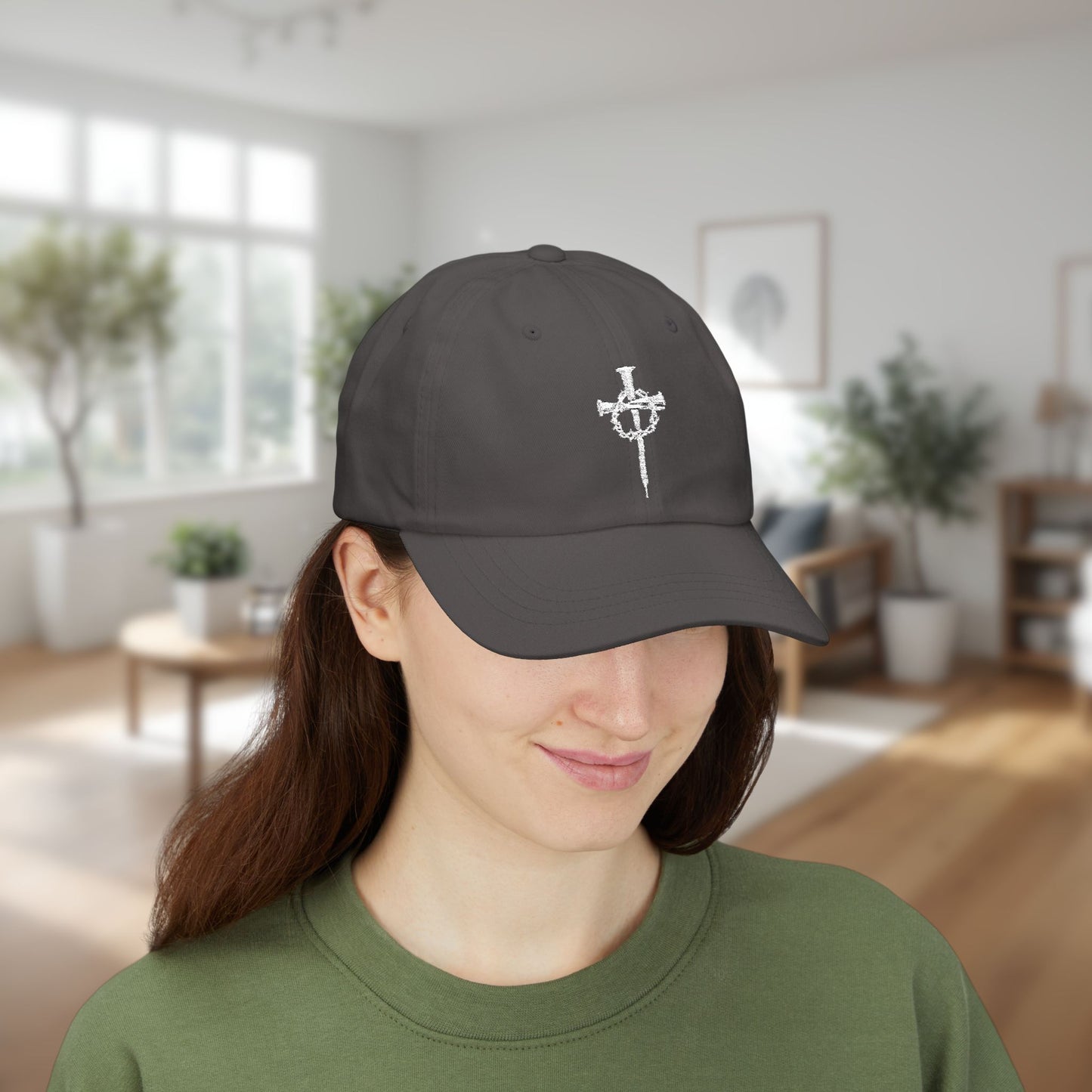 Classic Dad Cap with Nails and Crown of Thorns Cross Design | Dark Colors