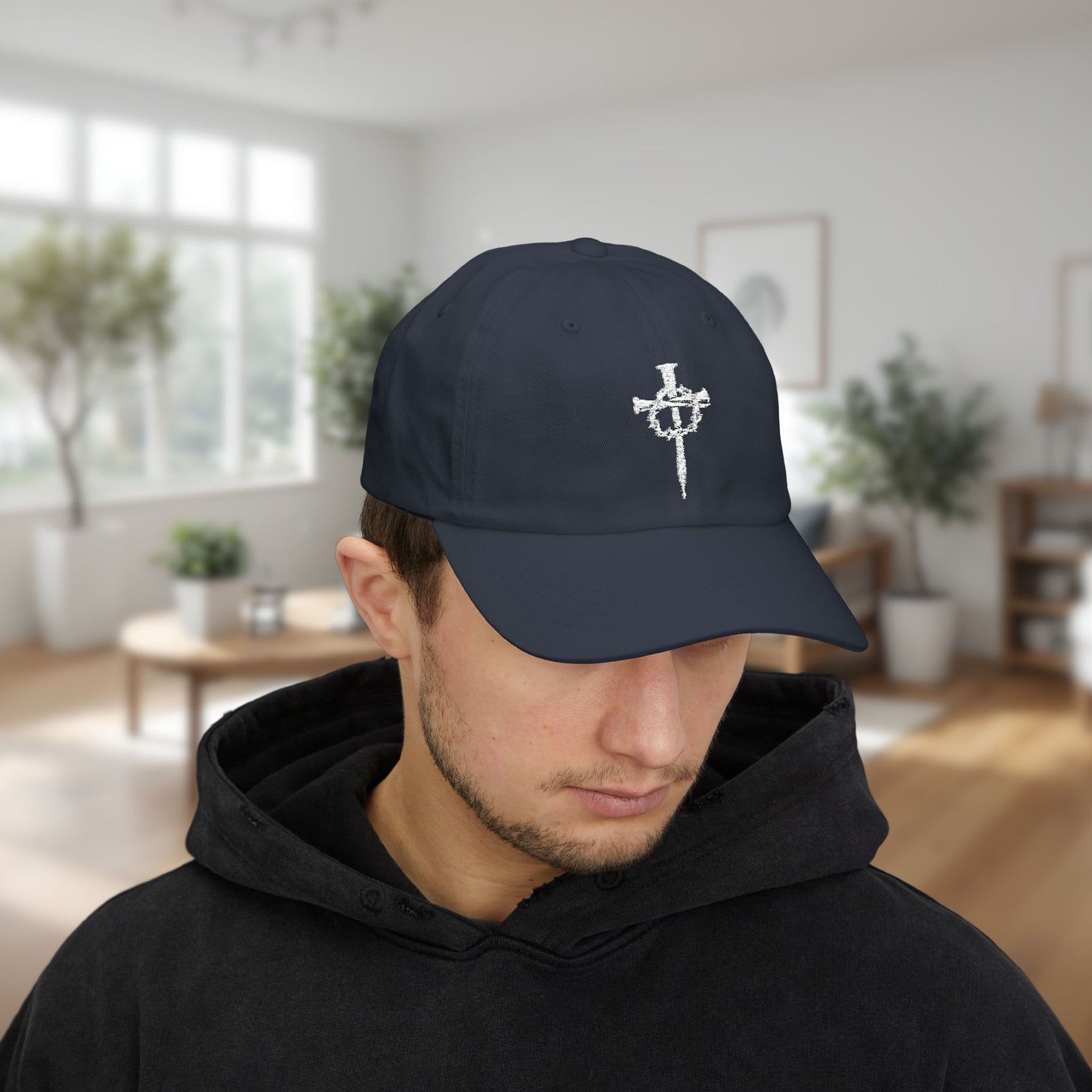 Classic Dad Cap with Nails and Crown of Thorns Cross Design | Dark Colors