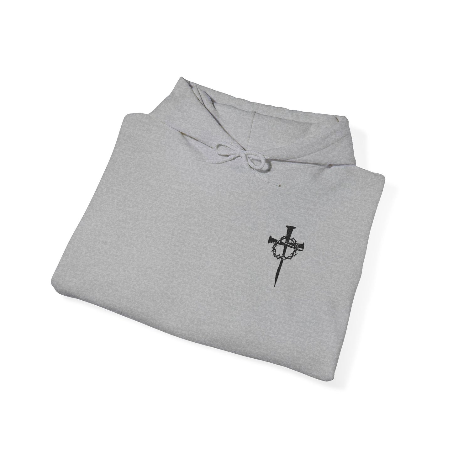 Casual Unisex Cross Graphic Hoodie - Heavy Blend™ Sweatshirt with Nails and Crown of Thorns Cross Embroidery