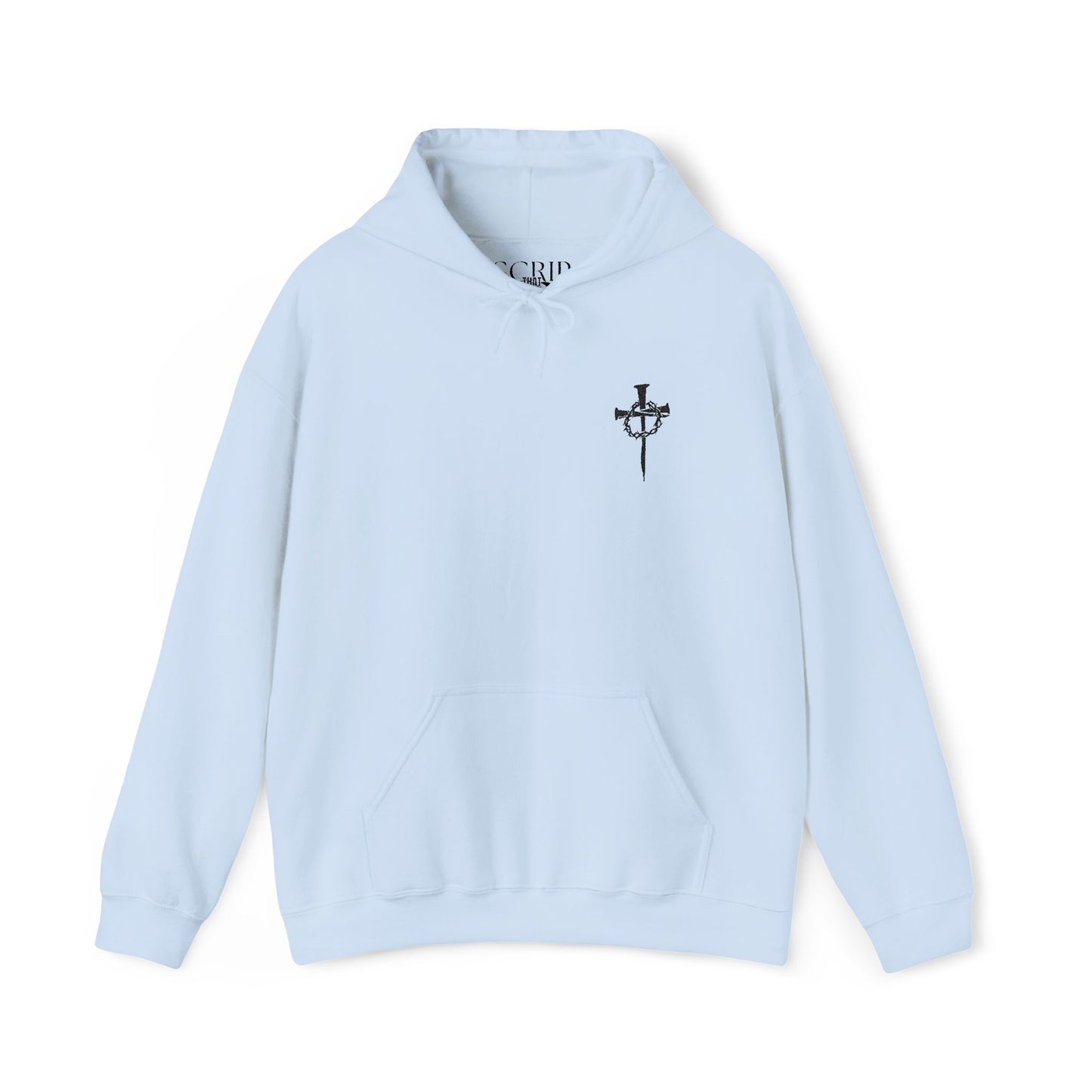 Casual Unisex Cross Graphic Hoodie - Heavy Blend™ Sweatshirt with Nails and Crown of Thorns Cross Embroidery