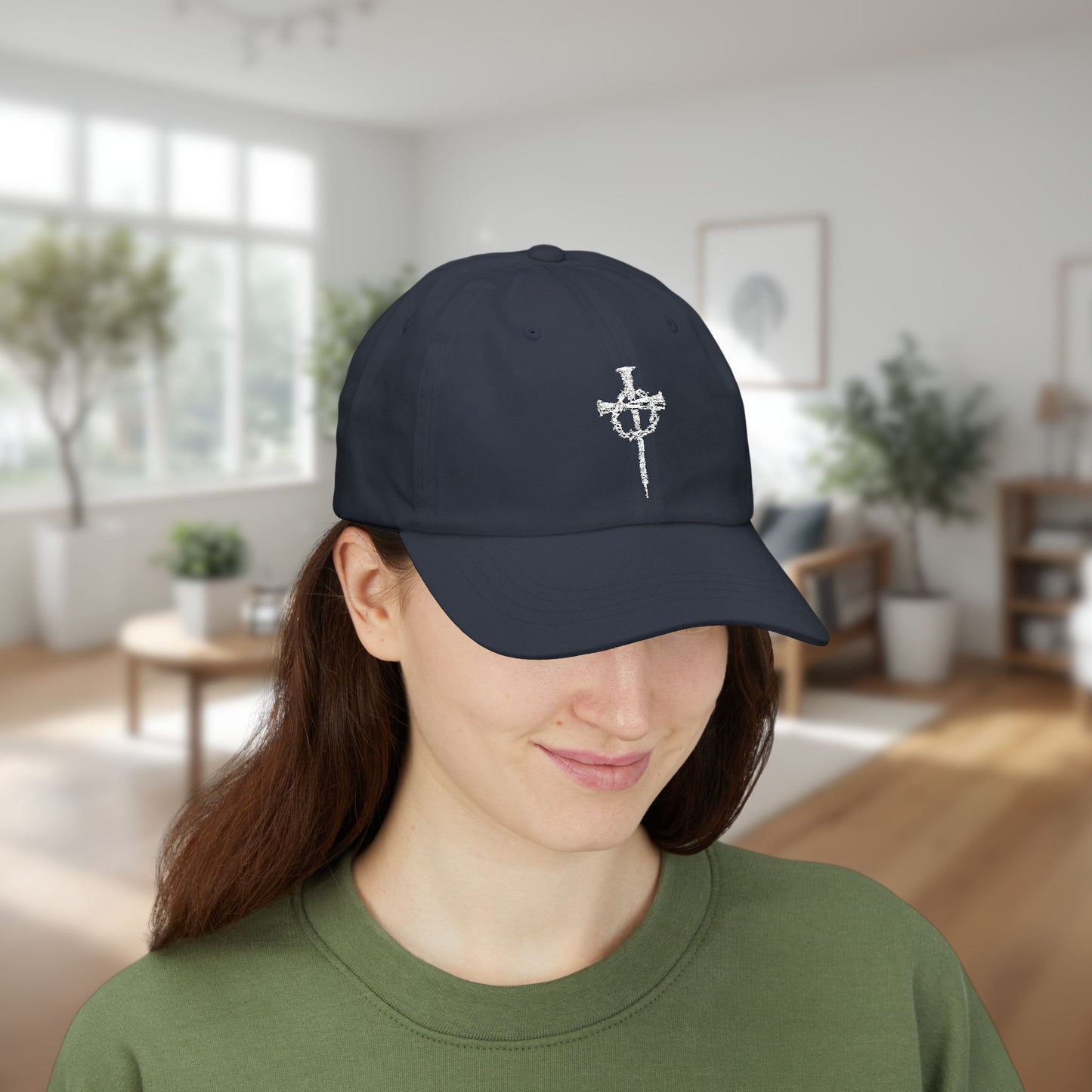 Classic Dad Cap with Nails and Crown of Thorns Cross Design | Dark Colors