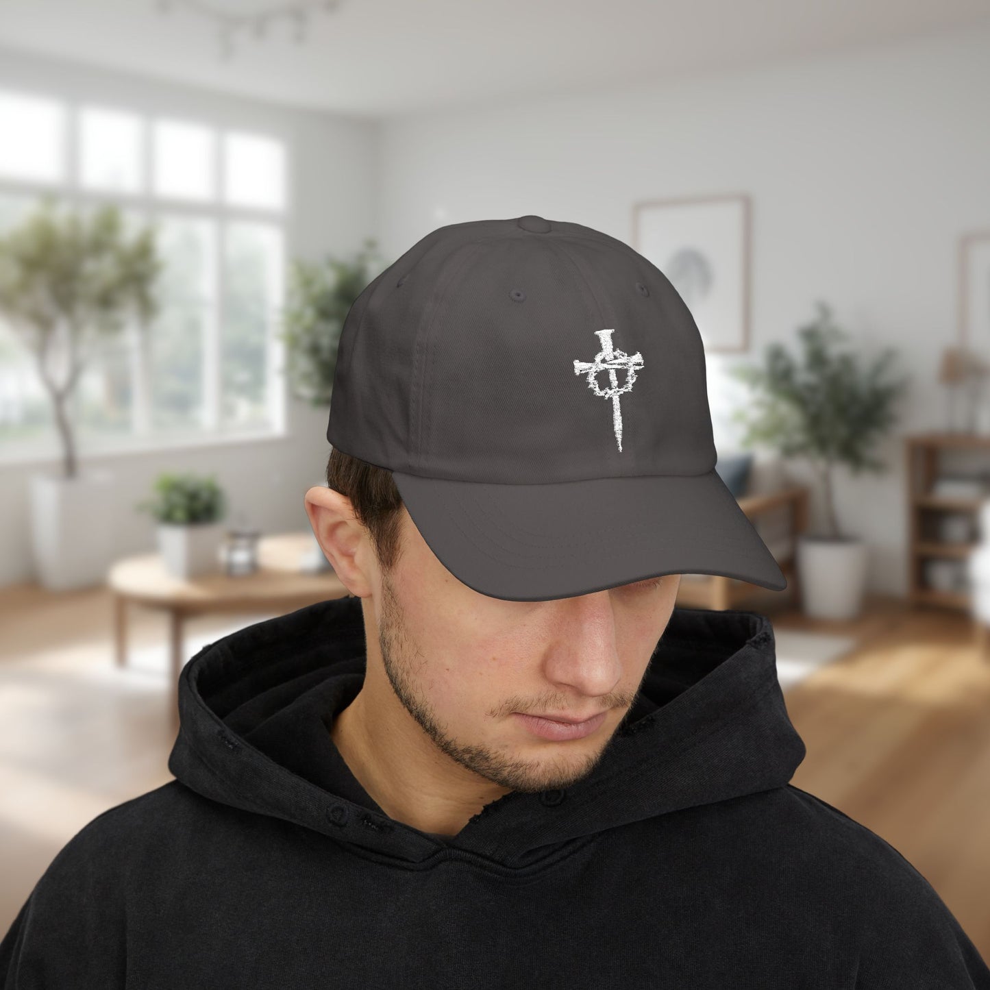 Classic Dad Cap with Nails and Crown of Thorns Cross Design | Dark Colors